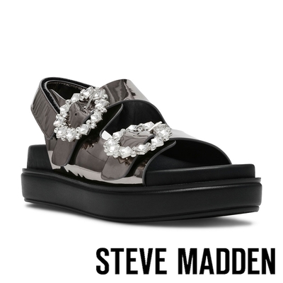 STEVE MADDEN-KLEOPATRA 亮鑽圓扣雙帶涼鞋-鏡鐵
