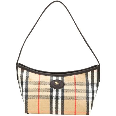 BURBERRY 巴寶莉 Highlands 棉麻混紡格紋帆布迷你單肩包(沙色)