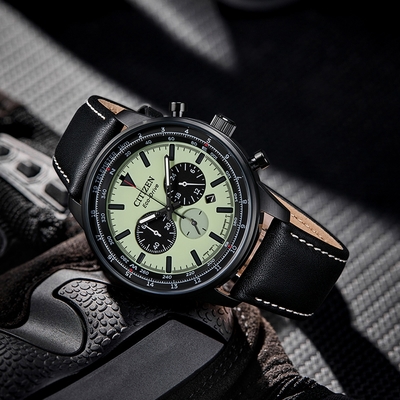 CITIZEN星辰 Chronograph 夜光賽車運動風格計時男錶-CA4505-21X-44mm