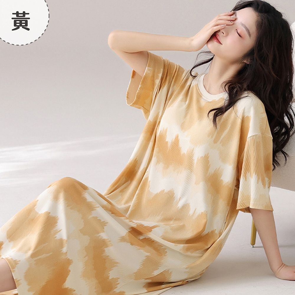 Sleeping Beauty 軟萌甜感附胸墊短袖居家睡裙-5色可選 (黃)