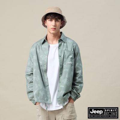 JEEP 男裝 滿版吉普車印花夾克外套-綠色