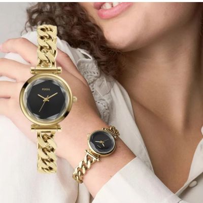 【FOSSIL】Carlie mini 優雅金黑麵羅馬時刻女錶 金色不鏽鋼錶帶 28 MM(ES5440)