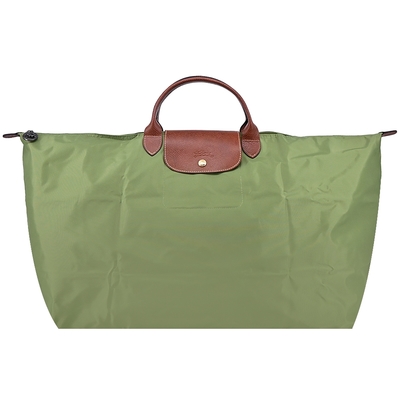 LONGCHAMP LE PLIAGE系列短把再生尼龍摺疊水餃旅行袋(特大/苔蘚綠)
