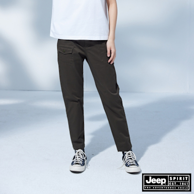 JEEP 女裝 造型口袋彈性休閒長褲-棕色