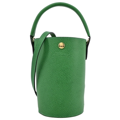 LONGCHAMP ÉPURE系列牛皮壓印手提/斜背水桶包(迷你/草綠)