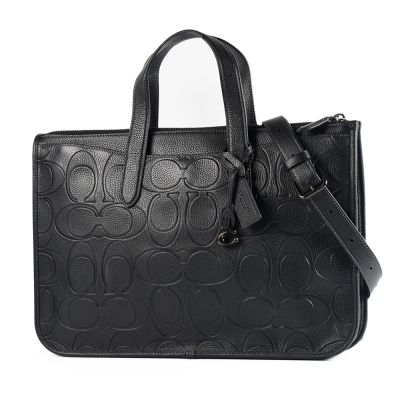 COACH 專櫃男款 鵝卵石紋壓印LOGO手提/斜背二用公事包-黑色