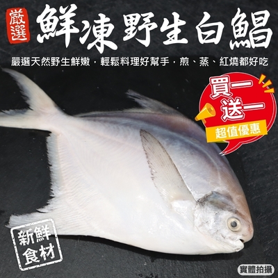 【海陸管家】鮮嫩野生白鯧魚 共2尾(每尾220g-280g)(買1送1)