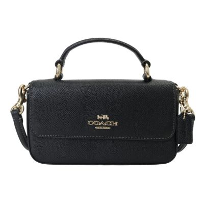COACH 金馬車防刮皮革手提斜背小方包(素面黑)mini