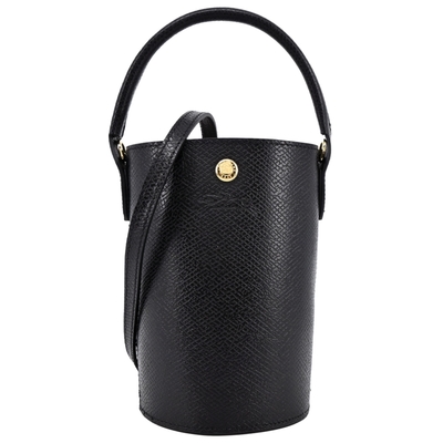 LONGCHAMP ÉPURE系列牛皮壓印手提/斜背水桶包(迷你/黑)