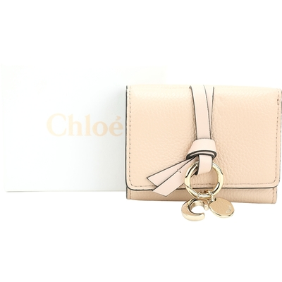 CHLOE 蔻依 Alphabet C 荔紋牛皮3卡釦式迷你短夾(粉裸色)