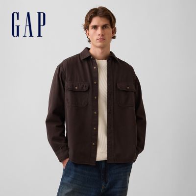 【GAP】UltraSoft牛仔休閒工裝襯衫-大地棕(913479)