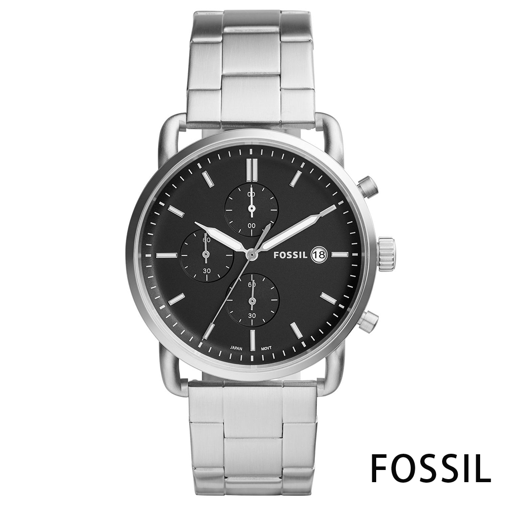 FOSSIL 千碼凝視三眼計時不鏽鋼腕錶(FS5399)-黑色x42mm