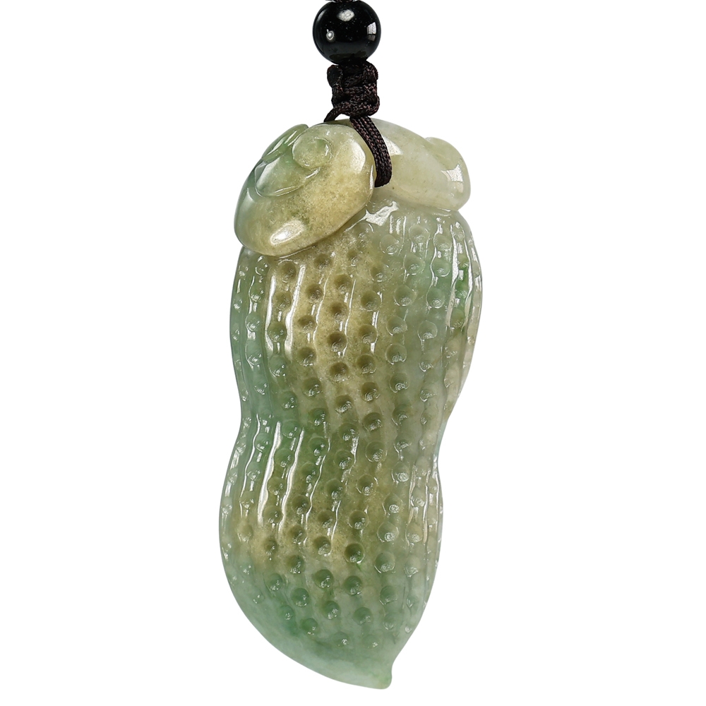 漢石齋】天然翡翠A貨好事花生玉佩吊墜飄花種帶黃翡(24*54*16mm) | 漢石