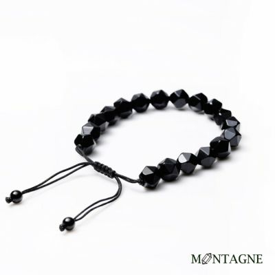 Montagne編織LOGO手鍊|黑曜石|切角