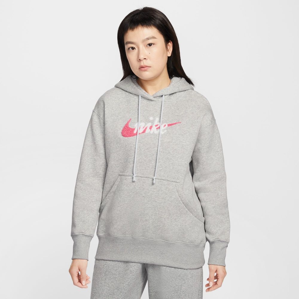 NIKE 長袖上衣 女 帽T 刷毛 寬鬆 落肩 AS W NSW PHNX FLC OS LOGO HDY 灰 IM9644-043 (3S4805)