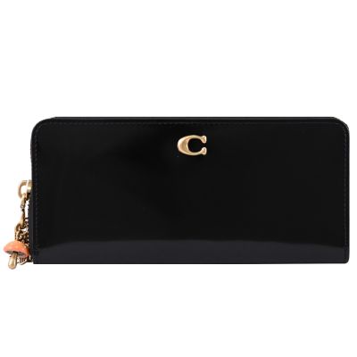 COACH 經典C LOGO漆皮可愛吊飾ㄇ字拉鍊長夾(黑)