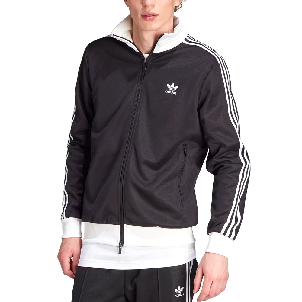 Adidas Beckenbauer TT 男款黑白色復古合身運動訓練休閒三葉草立領外套