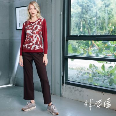 林佳樺LUNG.L 紅黑斜織紋女裝直筒長褲 Y885E