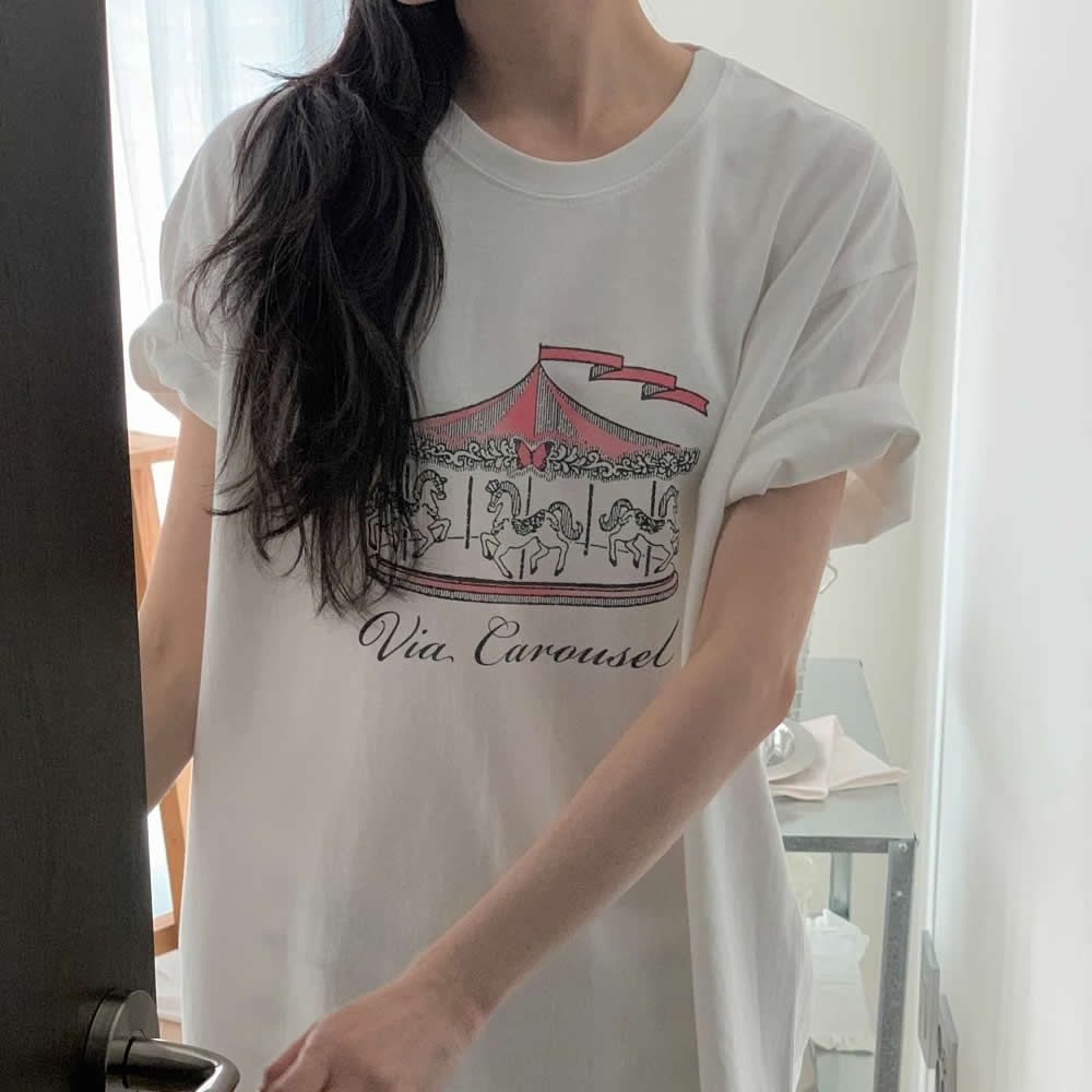 正韓女上衣 木馬短袖T恤FIE1195-創翊韓都