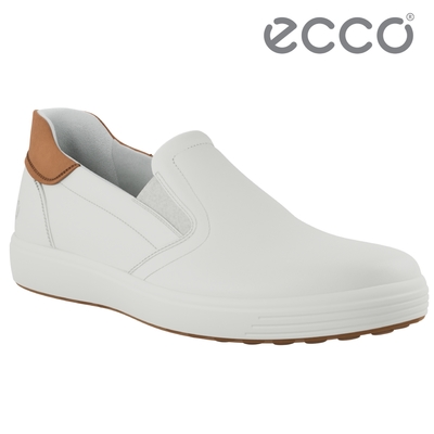 ECCO SOFT 7 M 柔酷時尚輕巧套入式休閒鞋 男鞋 白色/棕色