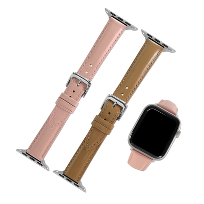 Apple Watch 全系列通用錶帶 蘋果手錶替用錶帶 細緻柔軟 真皮錶帶 櫻花粉/奶茶色