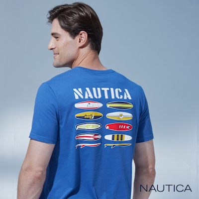 Nautica 男裝 衝浪板圖騰印花短袖T恤-藍色