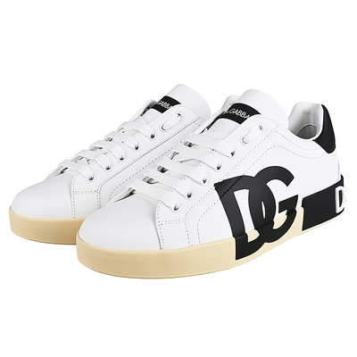 DOLCE&GABBANA Portofino經典DG LOGO休閒運動鞋(白x黑)