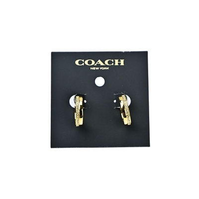 COACH金色環狀水鑽鑲嵌馬蹄形環型針扣耳環