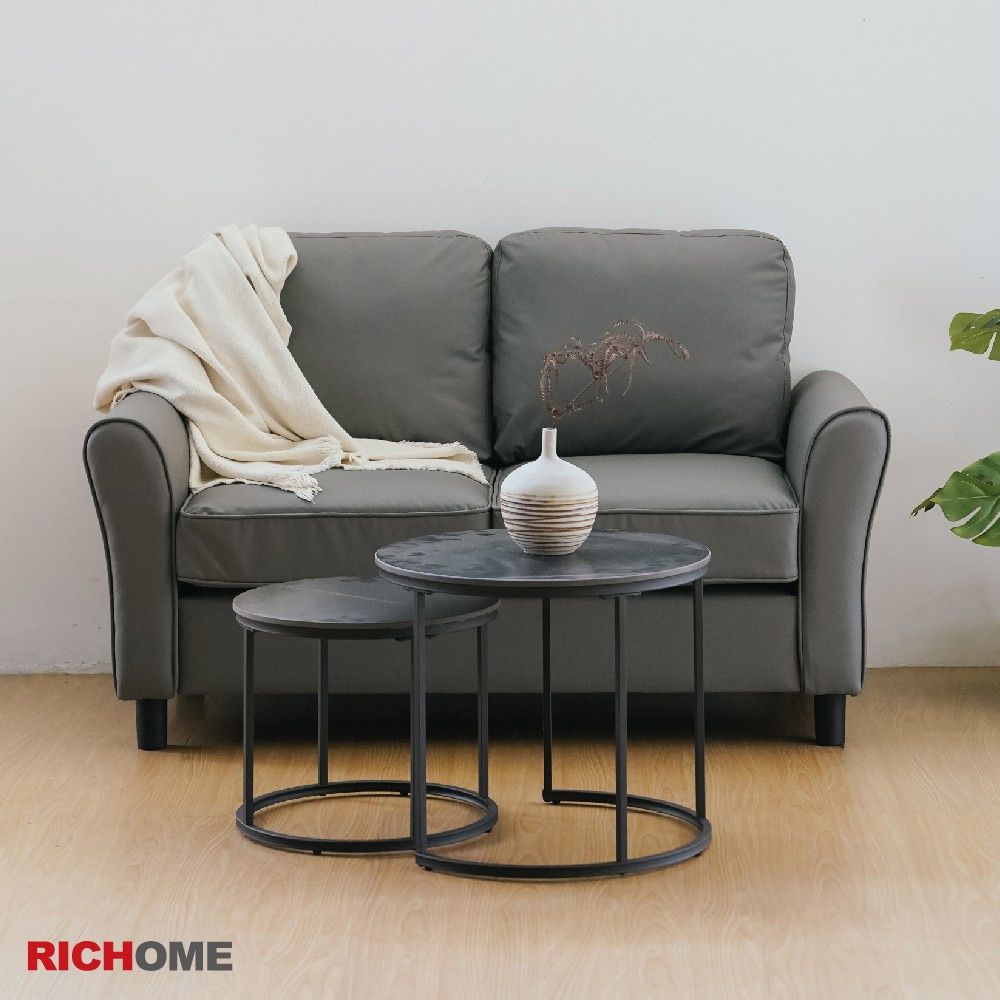 【RICHOME】維多利亞貓抓皮雙人沙發(工業灰)W142xD75xH84CM
