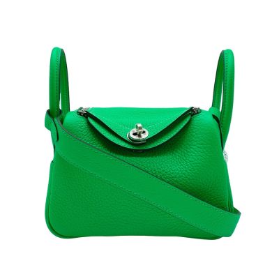 Hermes 愛馬仕 展示品 Mini Lindy 牛皮銀釦手提/肩背兩用包-19cm(1K竹子綠)