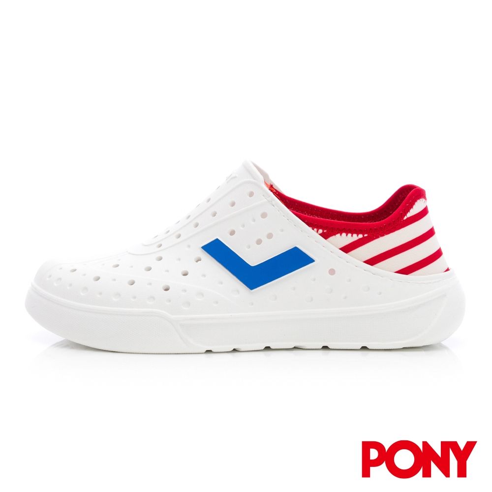 【PONY】★網路獨家★ENJOY 輕量洞洞鞋 經典條紋系列 室內 拖鞋 雨鞋 水鞋 可踩後跟 中性款 多色可選 (白紅)