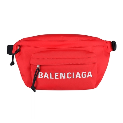 BALENCIAGA 巴黎世家 WHEEL白字LOGO尼龍拉鍊胸腰包(亮紅)