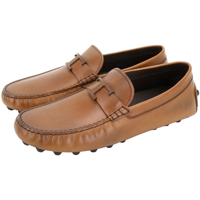 TOD S Timeless Gommino 皮革T字金屬飾牛皮仿舊豆豆鞋(男鞋/棕色)
