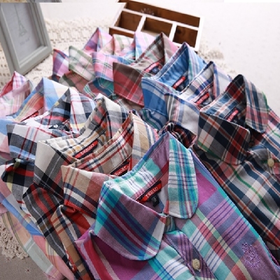 短袖格子棉襯襯修身顯瘦少女上衣六色可選-設計所在