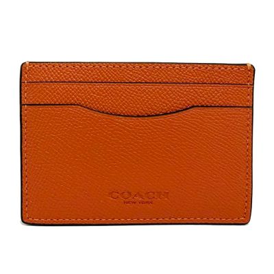 COACH 素面牛皮中性男款信用卡卡夾名片鈔票夾(楓糖咖)
