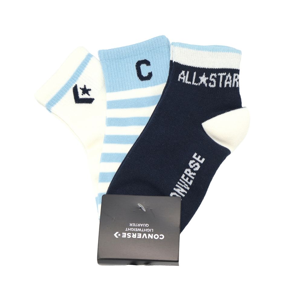 Converse 休閒襪 Lightweight Quarter 大童 藍 條紋 童襪 襪子 短襪 3雙入 CV2433017GS001
