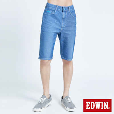 EDWIN 男裝 加大碼 JERSEYS 超透氣寬丹寧迦績短褲-拔淺藍