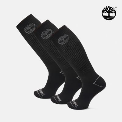 Timberland官方旗艦 中性黑色中筒襪三入組|A6BBY001