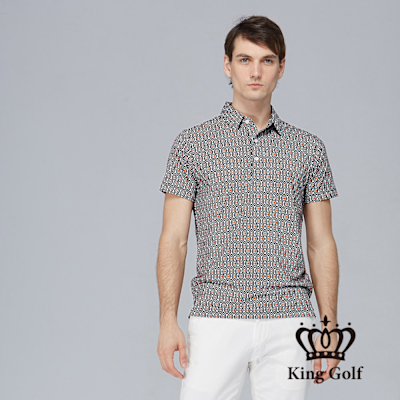 【KING GOLF】網路獨賣款-男款菱形幾何彈性修身POLO衫/高爾夫球衫-黑
