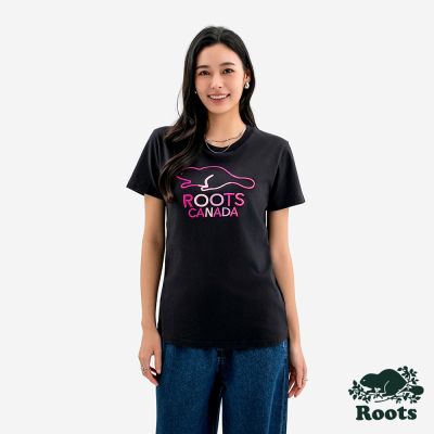 Roots 女裝- SPRING SHADES CLASSIC 短袖上衣-黑灰色