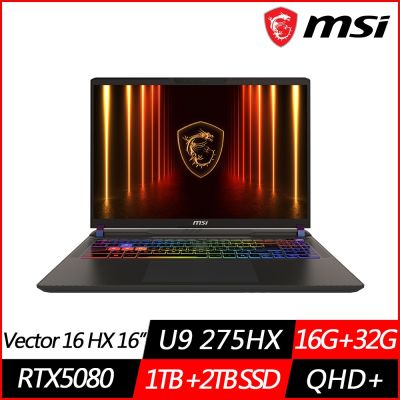 MSI微星 Vector 16 HX AI A2XWIG-014TW 16吋電競筆電 Ultra 9 275HX/RTX5080/16G+32G/1TB+2TB PCIe SSD/Win11/特仕版)
