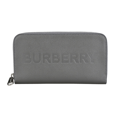 BURBERRY 巴寶莉 英文烙印LOGO質感粒面牛皮12卡拉鍊長夾(灰)