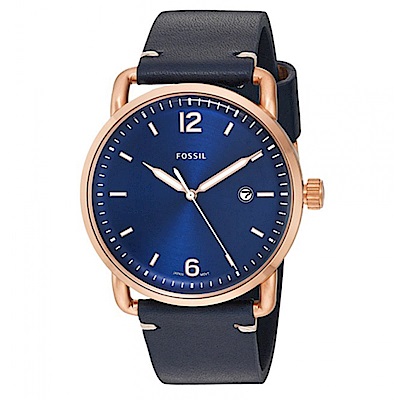 FOSSIL RUNWAY簡約時標時尚皮革腕錶(FS5274)-藍/42mm