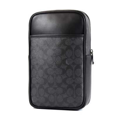 COACH 男款 緹花LOGO防刮方型拉鍊胸包-灰黑