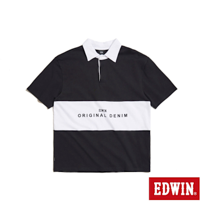 EDWIN 男裝 剪接短袖POLO衫-黑色