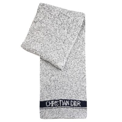 Christian Dior 經典LOGO羊毛混紡斑點紋理針織長圍巾(灰)