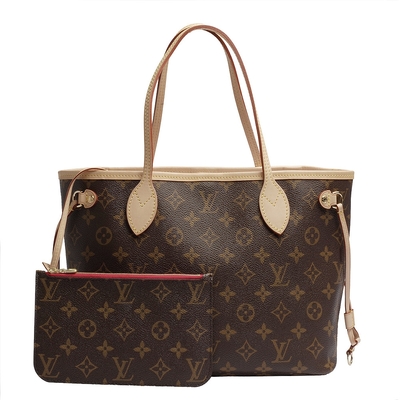 LOUIS VUITTON路易威登 LV M41245 經典Monogram 花紋Neverfull PM子母包(小-牡丹紅)