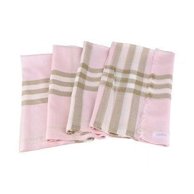 BURBERRY 黑色字母LOGO羊毛絲棉混紡格紋披肩圍巾(雪花石膏粉紅)