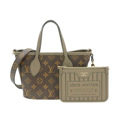 LOUIS VUITTON路易威登 Louis Vuitton LV路易威登 Neverfull BB 帆布拚牛皮雙面手提斜背包(M12109-灰)