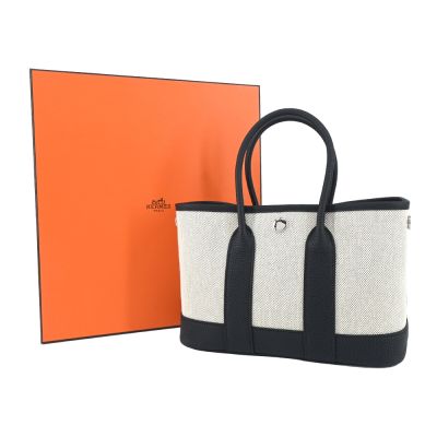 HERMES 愛馬仕 Mini Garden Party 帆布手提包(熊貓色AL/G刻/銀釦)